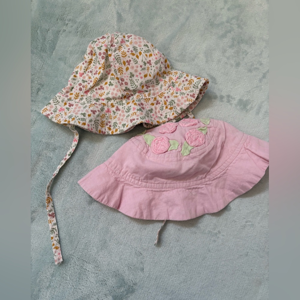 Guess Pink and Green Bucket Hat and H&M Floral Hat